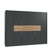DREHTÜRENSCHRANK B273/H210/T58 cm in Grafit, Kleiderschrank mit 2 großen Schubkästen und Griffen in Eiche Artisan Dekor / 22646 - Graphitfarben/Eiche Artisan, Holzwerkstoff/Kunststoff (273/210/58cm) - luma-home