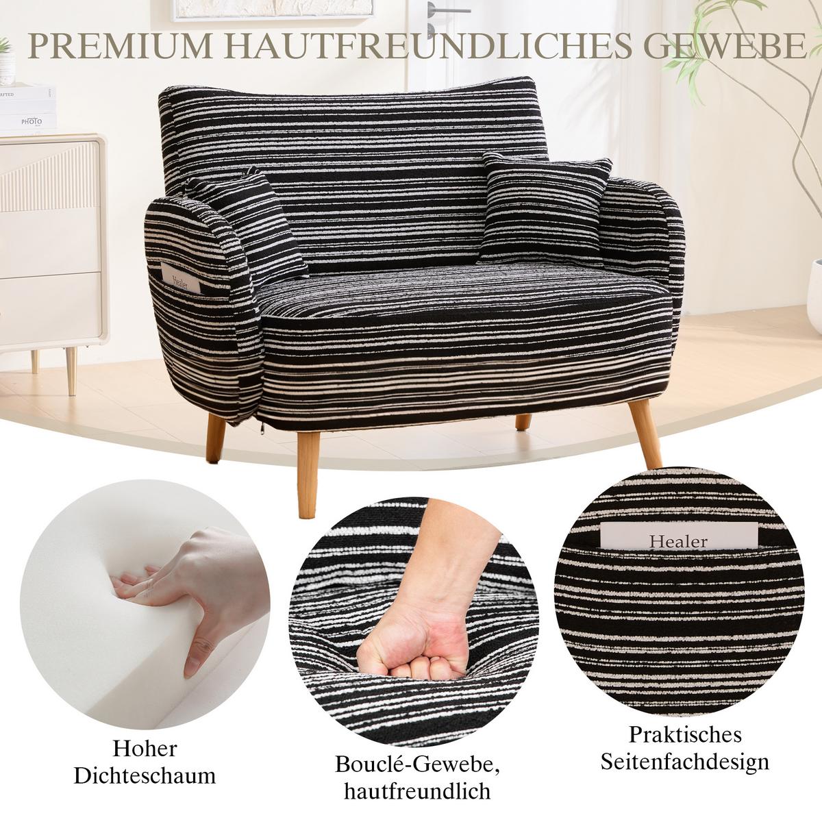 2-SITZER SOFA boucle schwarz kompakt 121cm - Schwarz, Textil (121/87/81.5cm) - Urban Meuble
