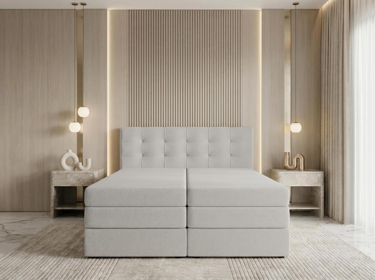 BOXSPRINGBETT FINIKE 140x200 cm mit Bettkasten und 2 Matratzen - Beige + TOPPER - Beige/Schwarz, Holz/Holzwerkstoff (140/200cm) - AX Living