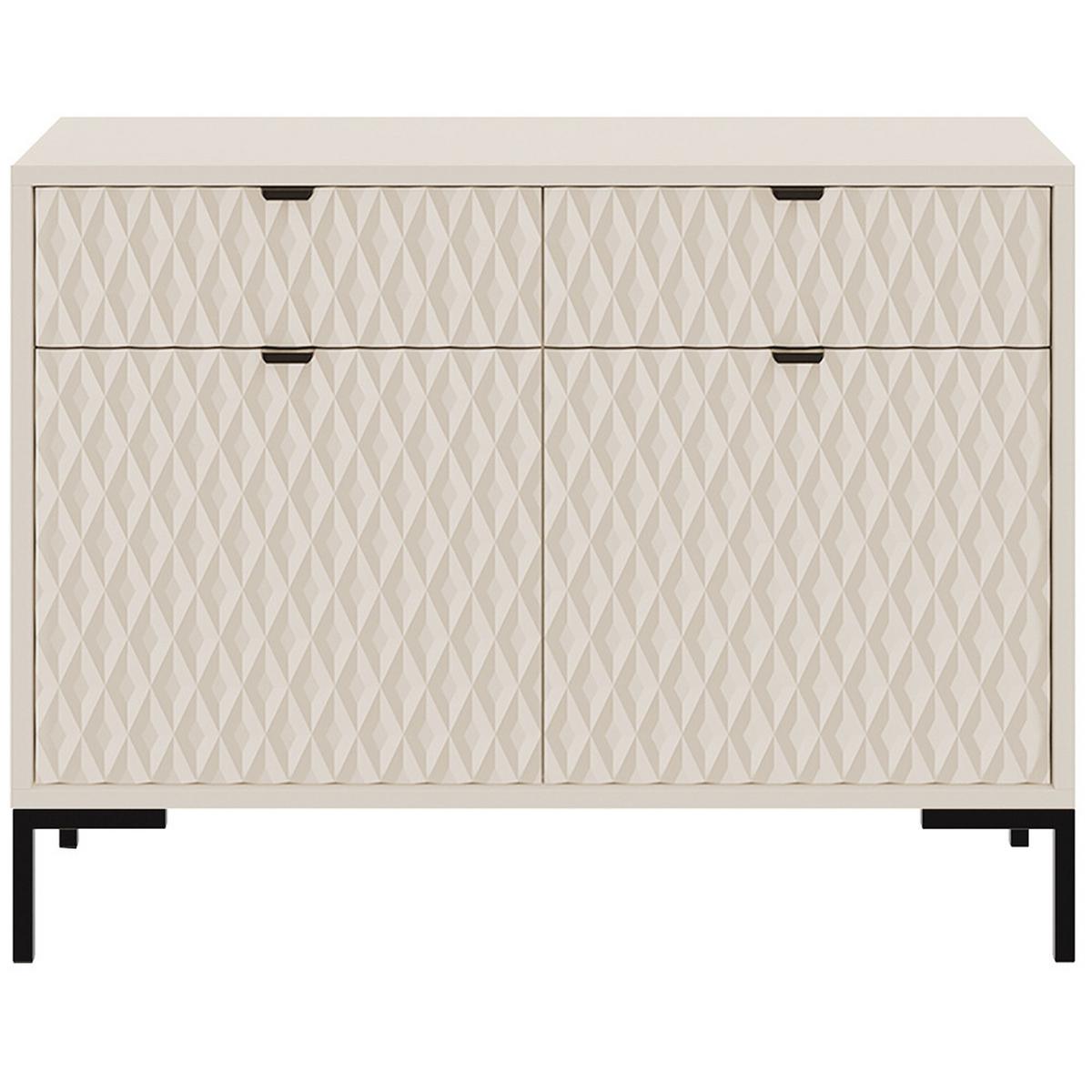 KOMMODE Montreal mit 2 Türen und 2 Schubladen, dekorative 3D-Fronten, 100 cm, Kaschmir - Kaschmir/Schwarz, Holzwerkstoff/Metall (101/85/40cm) - Beautysofa
