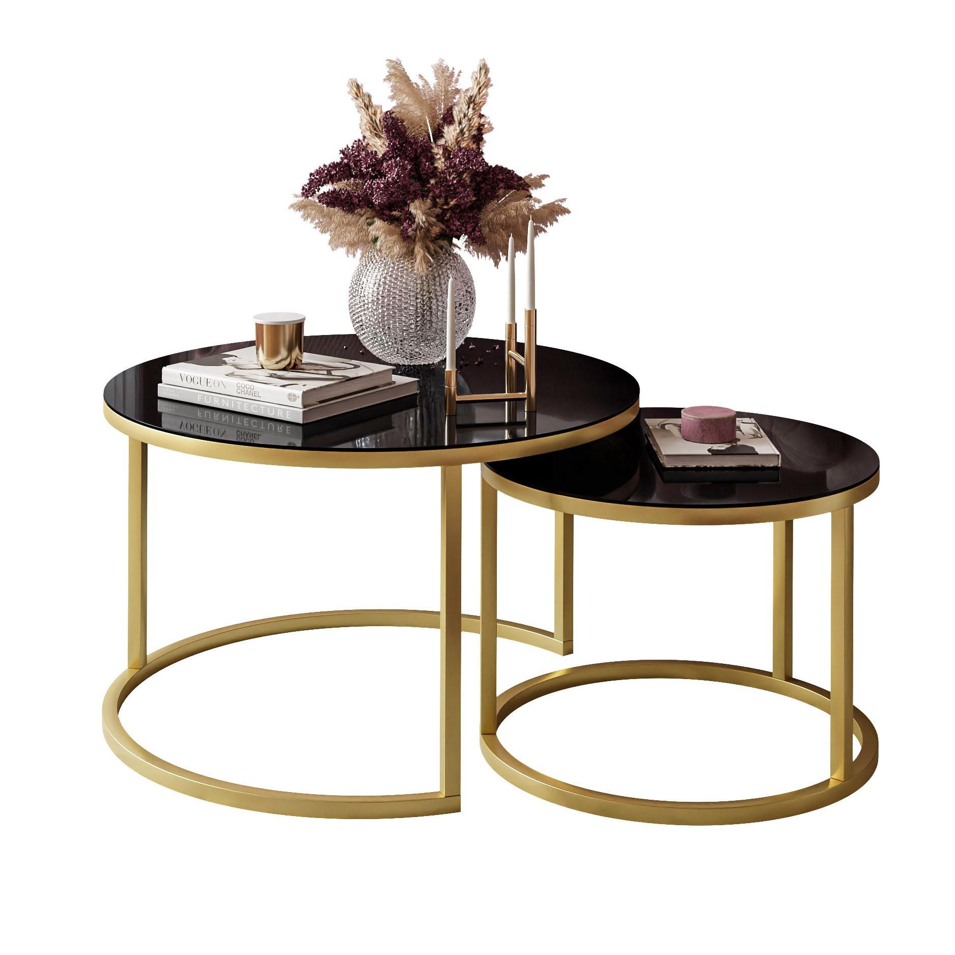 COUCHTISCH 2-in-1 CIRI GLASS mit Glasplatte matt gold - Goldfarben/Schwarz, Glas (70/70/47cm) - Lookway