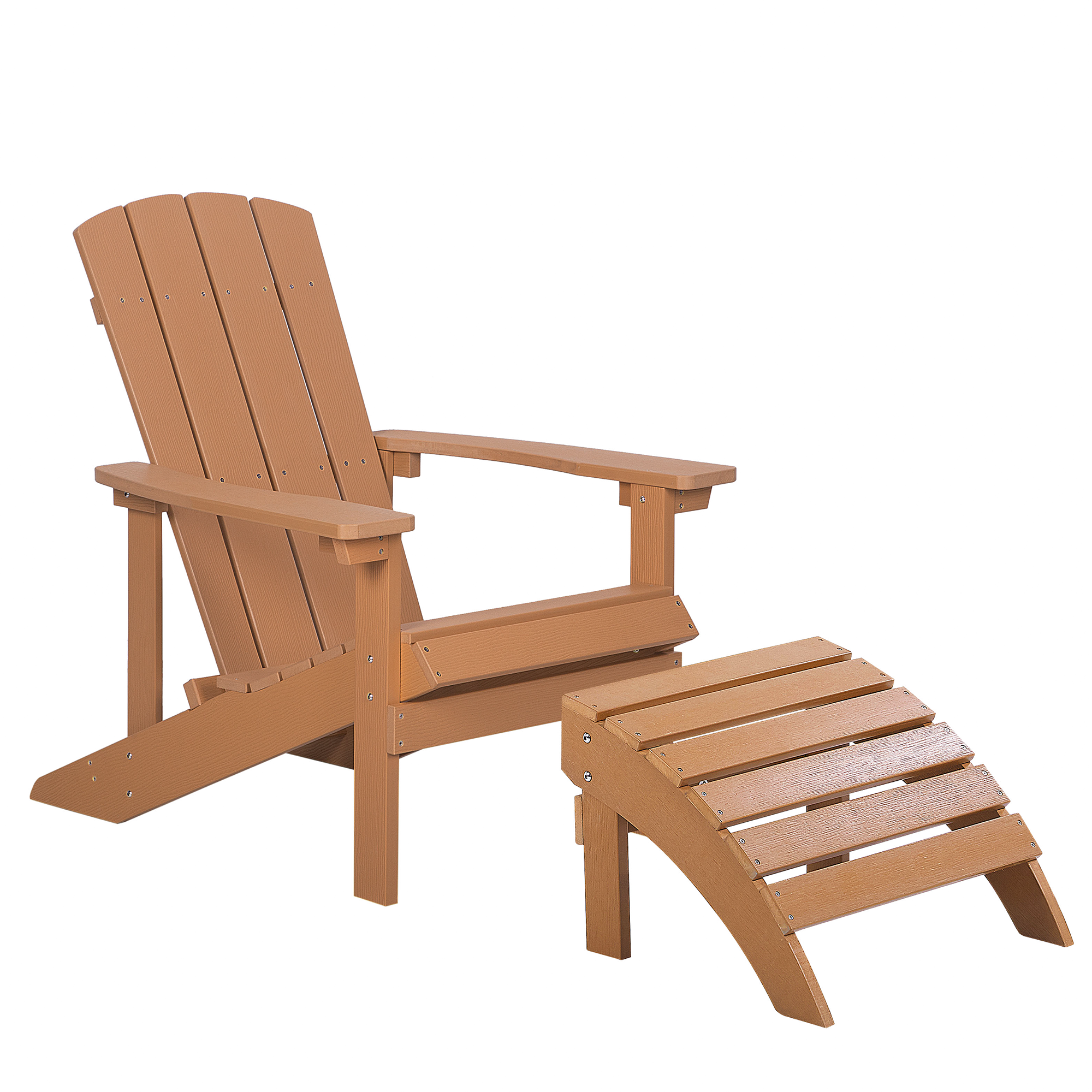 GARTENSTUHL mit Fußhocker Kunstholz hellbraun Adirondack - Hellbraun, Kunststoff (75/88/88cm) - Beliani