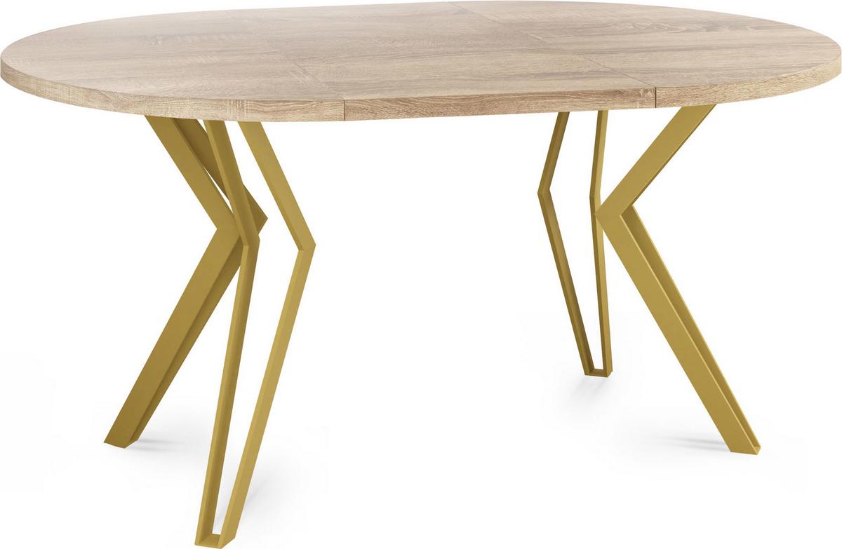 ESSTISCH Daisy runder ausziehbarer, Sonoma Eiche 100-180/100/76 cm - Goldfarben/Sonoma Eiche, Holzwerkstoff/Metall (100/180/76cm) - WFL GROUP