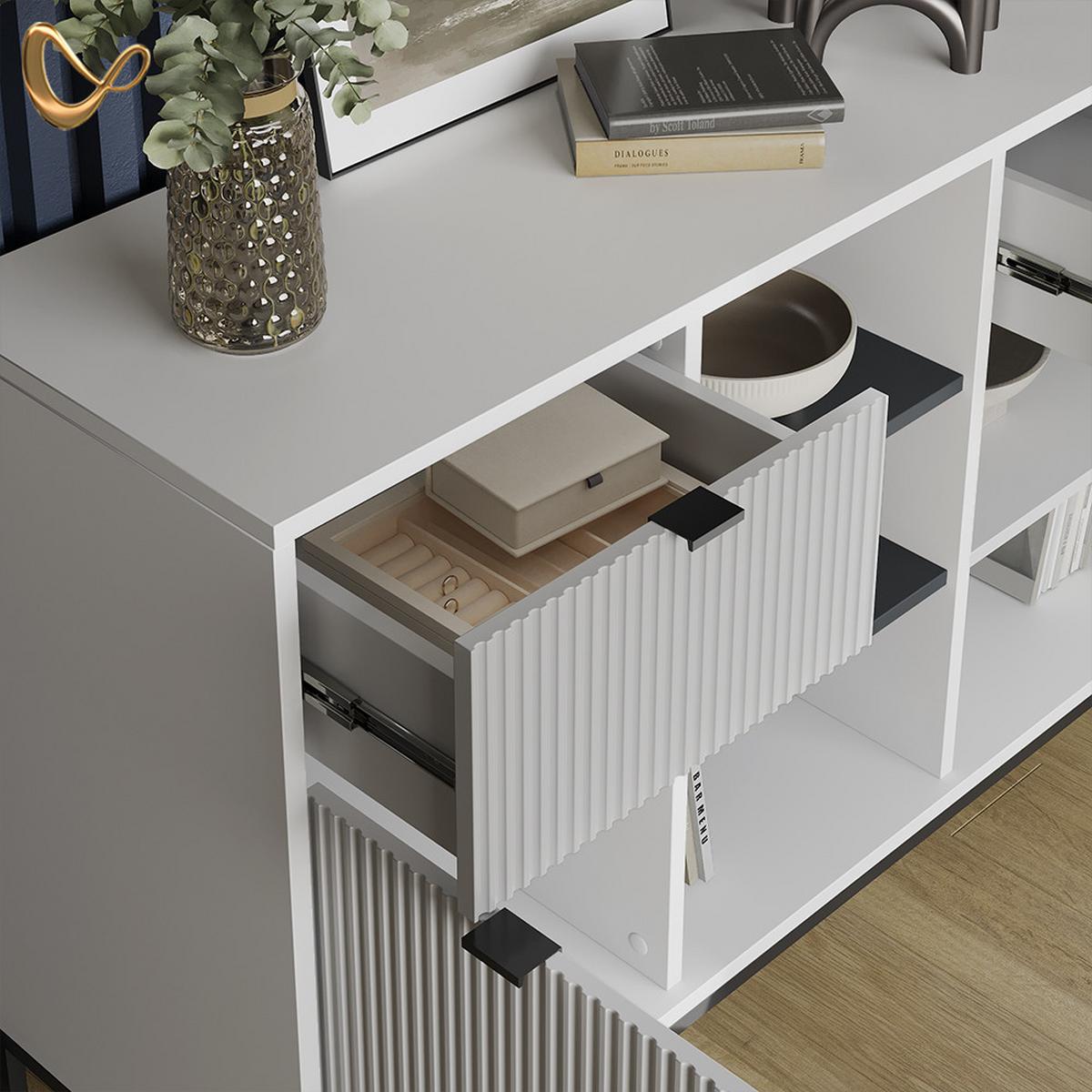 KOMMODE Aterno Weiß 120 x 81.2 cm mit 2 Schubladen und 2 Türen - Weiß, Holzwerkstoff (120/81.2/40cm) - Livinity®