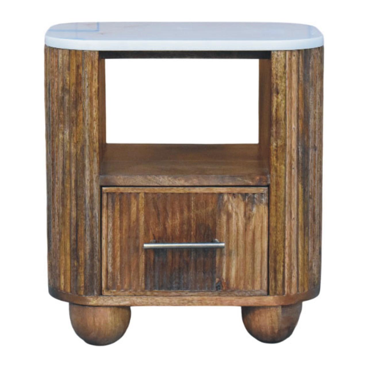 NACHTTISCH mit Golden-Teak-Finish, Tischplatte aus Marmor, 1 Schublade, 1 offene Ablage, braun - Braun, Holz/Naturmaterialen (44/47/34cm) - Artisan Furniture