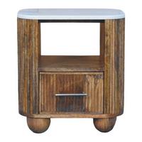 NACHTTISCH mit Golden-Teak-Finish, Tischplatte aus Marmor, 1 Schublade, 1 offene Ablage, braun - Braun, Holz/Naturmaterialen (44/47/34cm) - Artisan Furniture