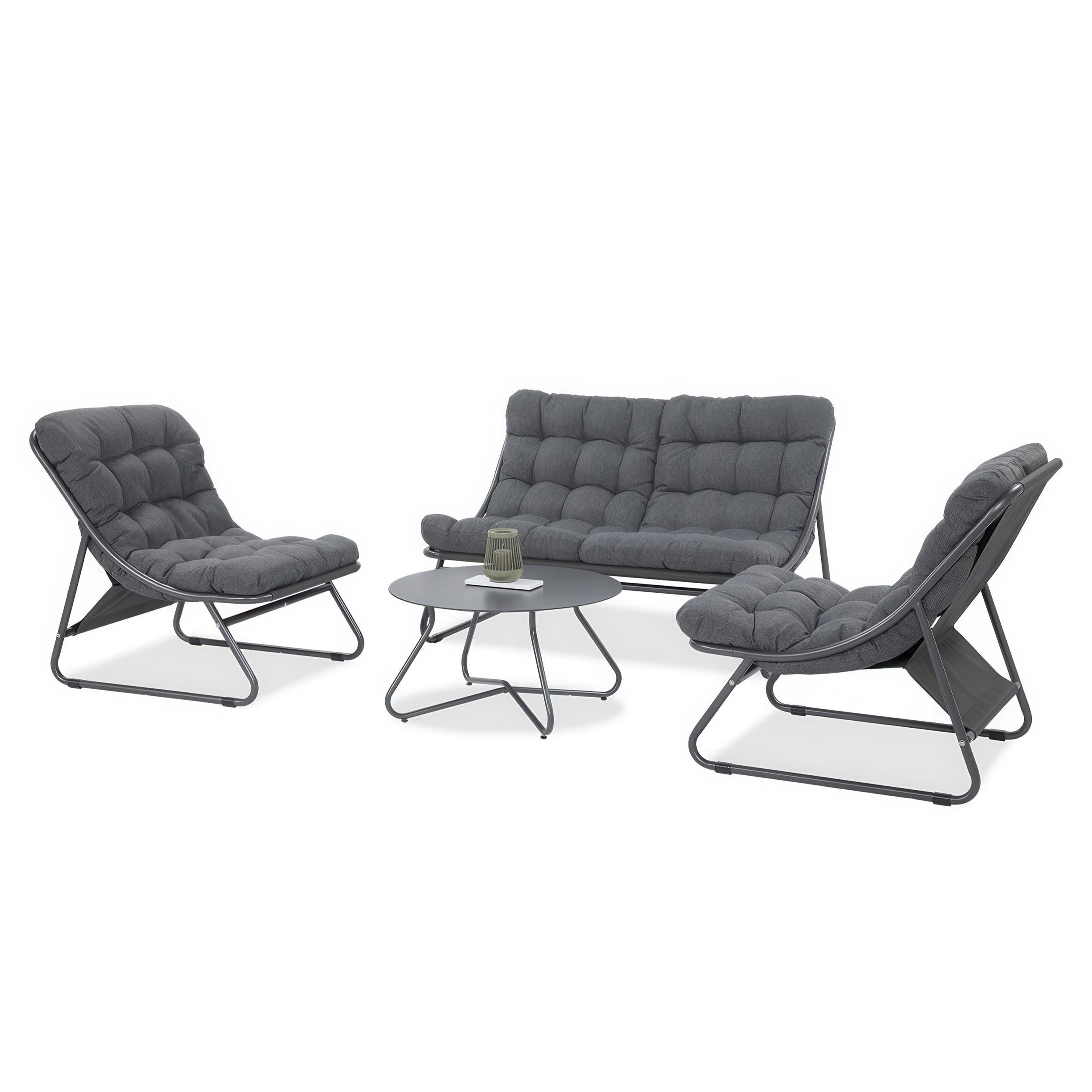 GARTENSET Solaro , aus Metall, 2 Sessel + 2-Sitzer Sofa + Couchtisch, Dunkelgrau - Dunkelgrau, Metall - Beautysofa