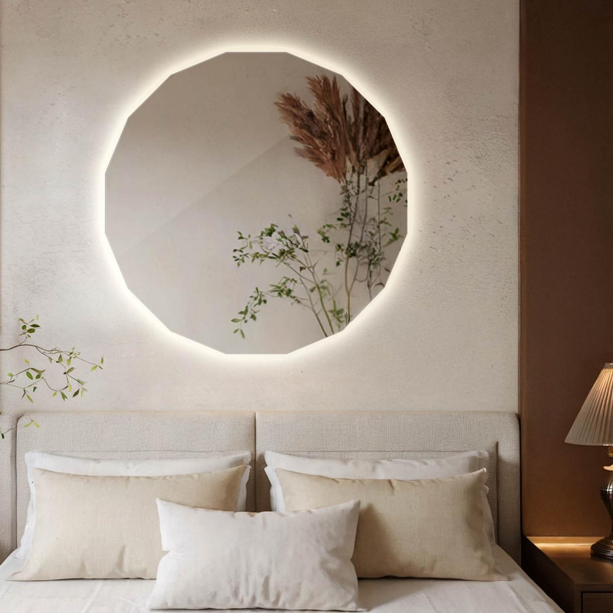 LED-SPIEGEL 60 cm x 60 cm Asymmetrische Form Warmweiß 3000 K - Champagner, Glas (60/60/0.4cm) - Wallfluent