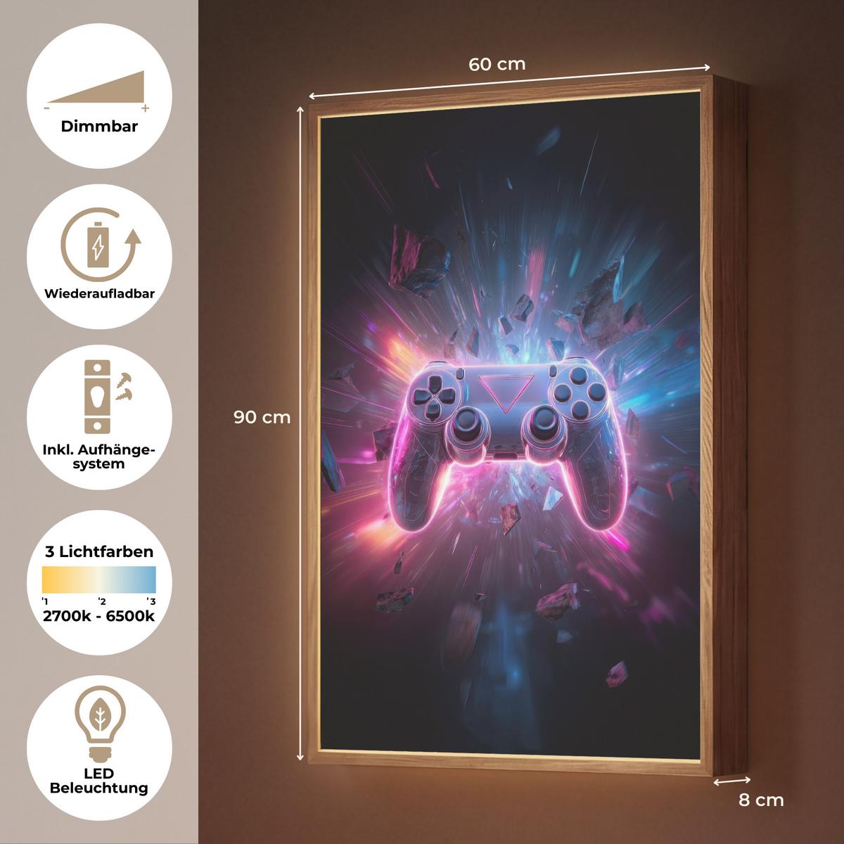 WANDLEUCHTE MIT AKKU Controller - Neon - Explosion - Abstrakt 60x90 cm - Violett, Holzwerkstoff (60/90/8cm) - OnlyWow