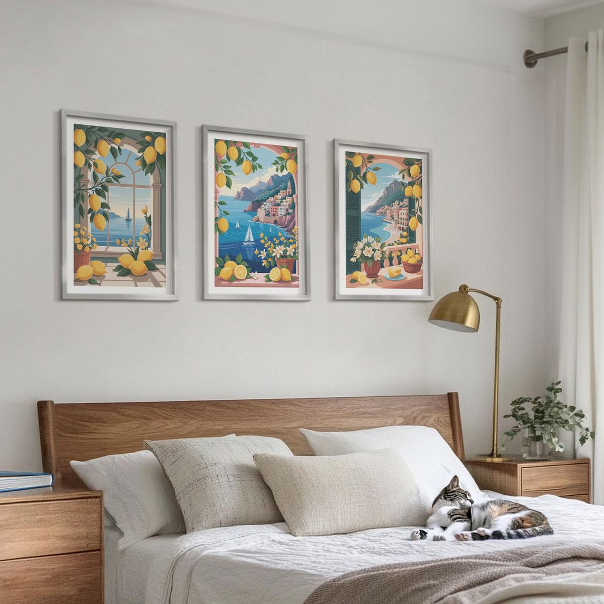 BILDER SET 3er Set - 40x60 cm Silberner Rahmen - Meerblick, italienische Zitronen - Silberfarben, Kunststoff (40/60cm) - TULUP