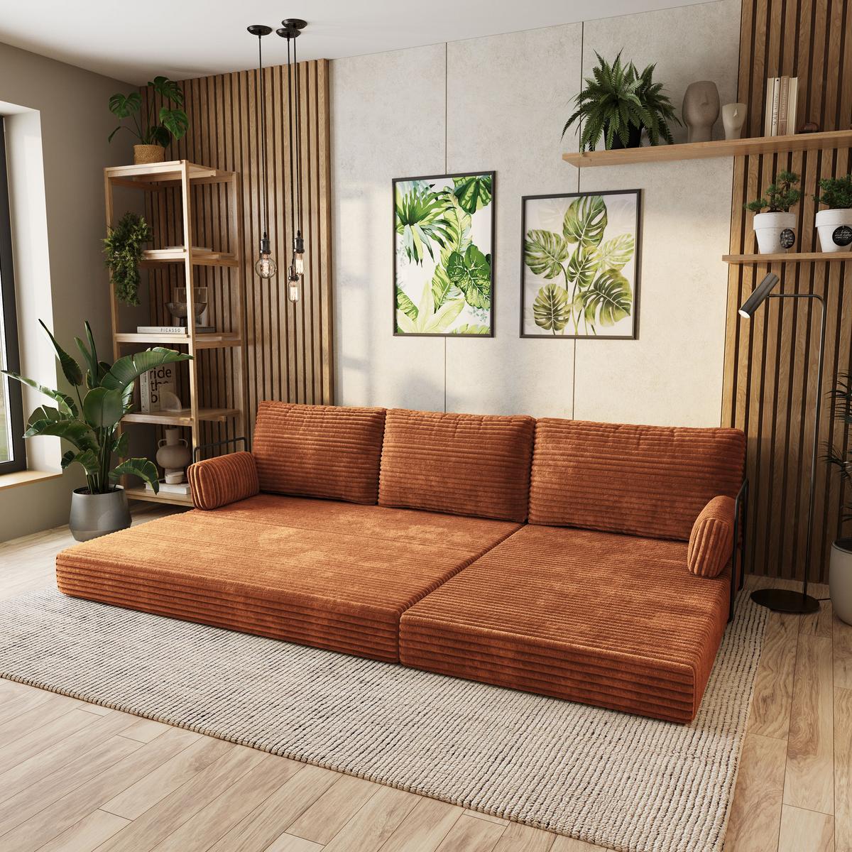 ECKSOFA ANKO modulares Boneless Sofa mit Schlaffunktion Braun Kordstoff - Braun, Textil (270/160cm) - MASSENO