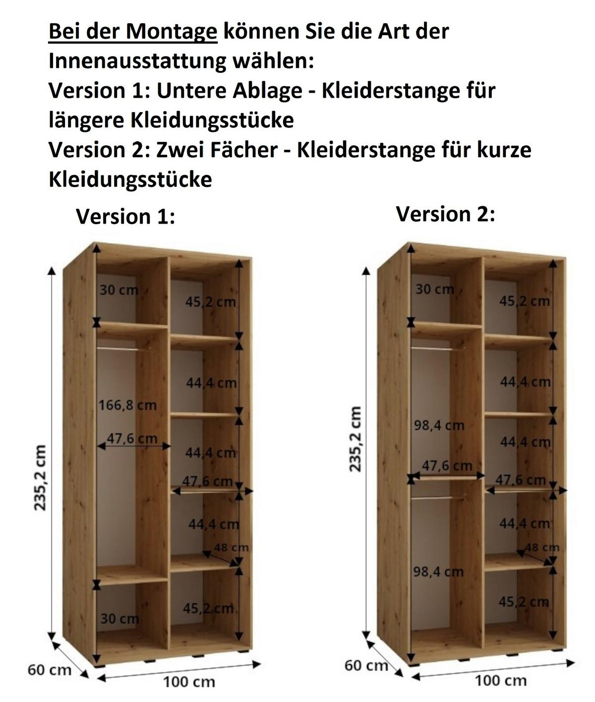 SCHWEBETÜRENSCHRANK 235,2/100/60 2-türig - Kaschmir/Schwarz, Holz/Metall (100/235.2/60cm) - MÖBEL KRYSPOL