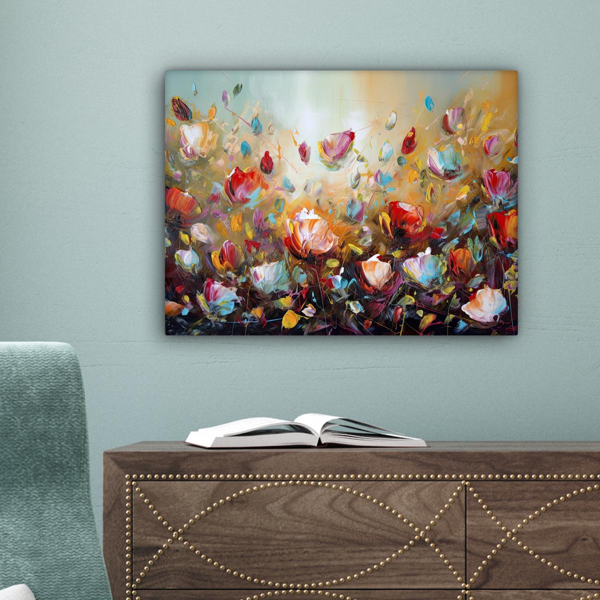 LEINWANDBILD Blumen - Kunst - Natur - Ölgemälde Wandbild 40x30 cm - Multicolor, Textil (40/30cm) - MuchoWow