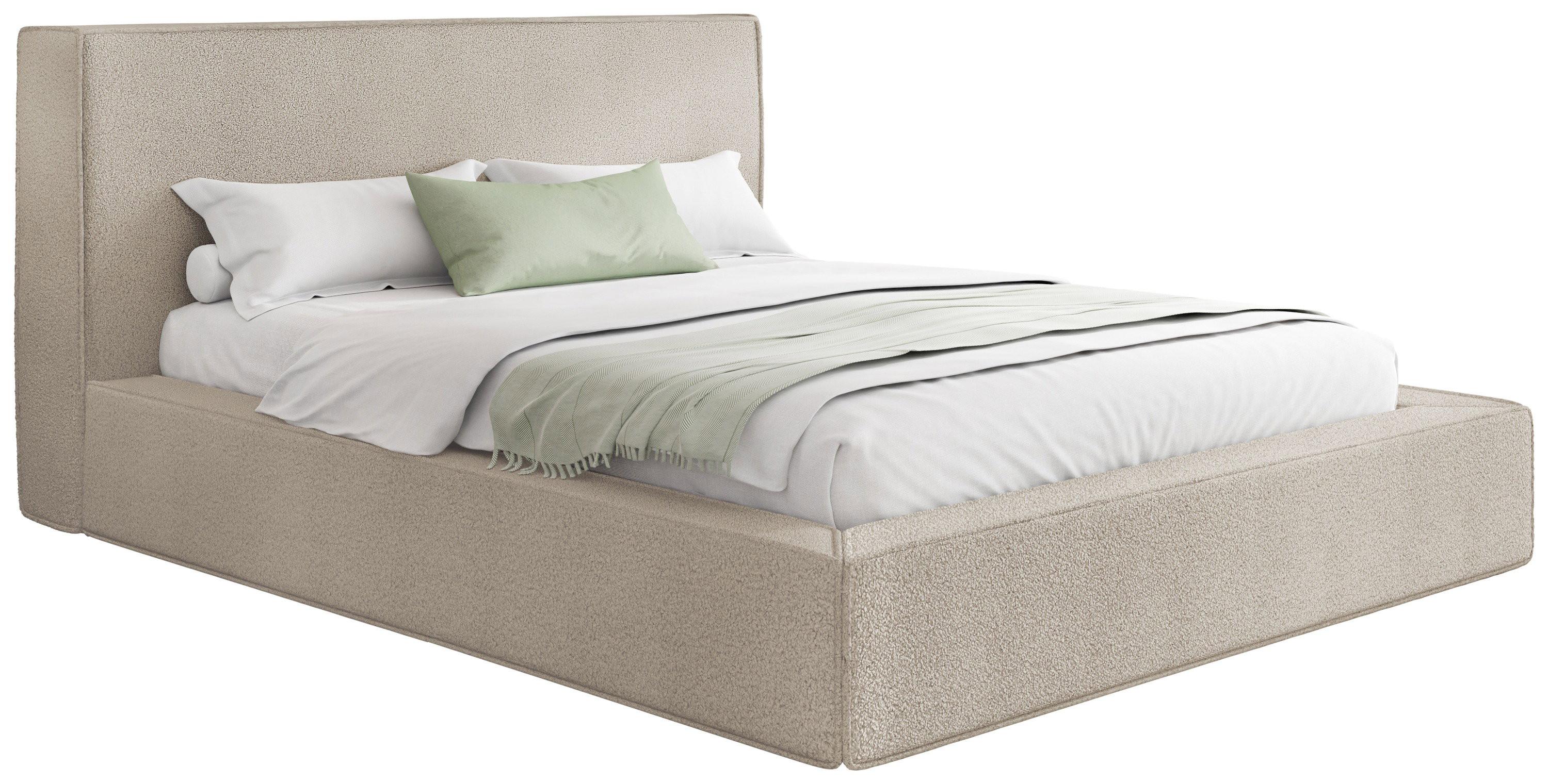 POLSTERBETT Merlin mit Bettkasten, Metall-Lattenrost & hohem Kopfteil in Beige Bouclé 180x200 cm - Beige/Birkefarben, Kunststoff/Textil (180/200cm) - WFL GROUP