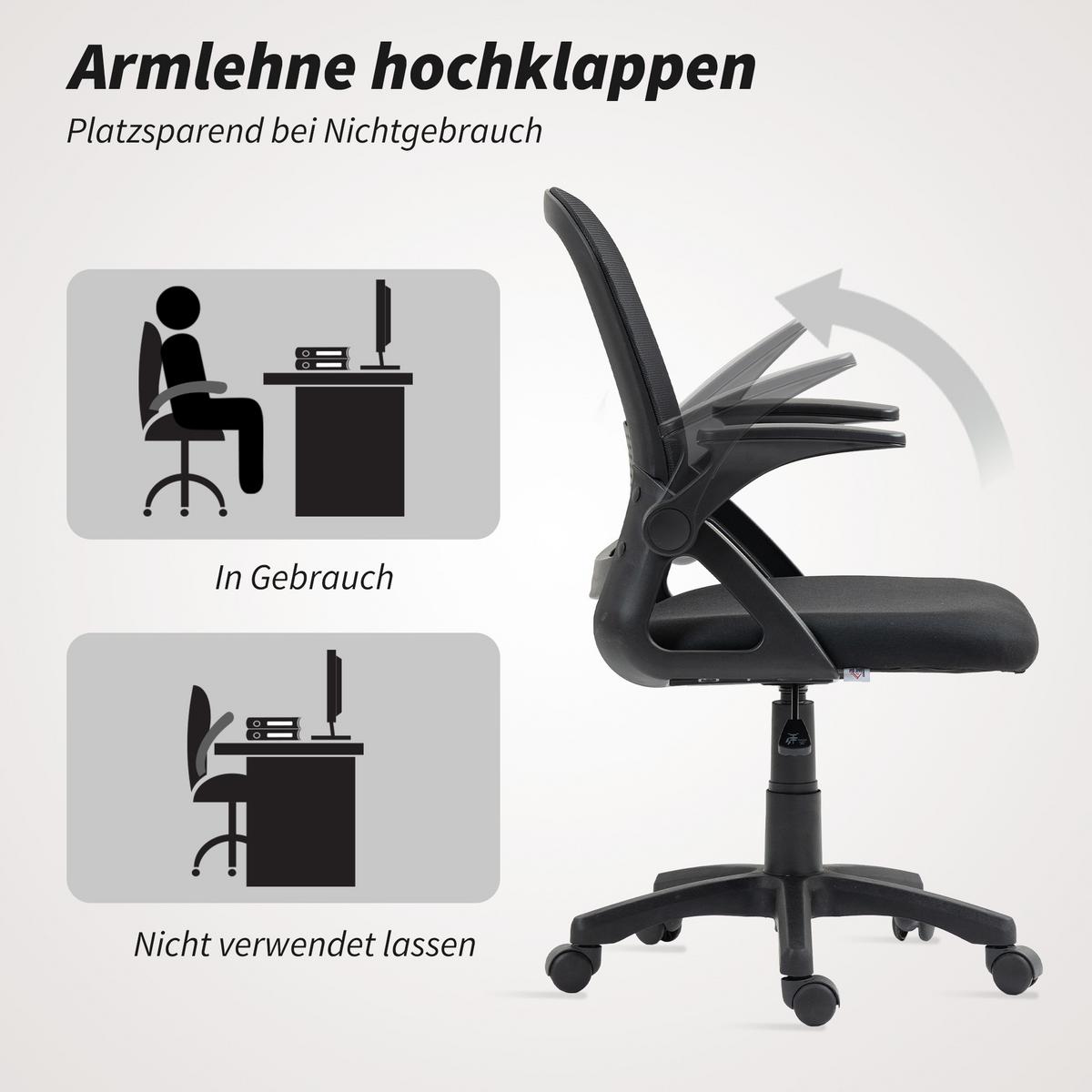 BÜROSTUHL höhenverstellbar aus Mesh Schwarz - Schwarz/Weiß, Kunststoff/Textil (57.5/101/60cm) - HOMCOM