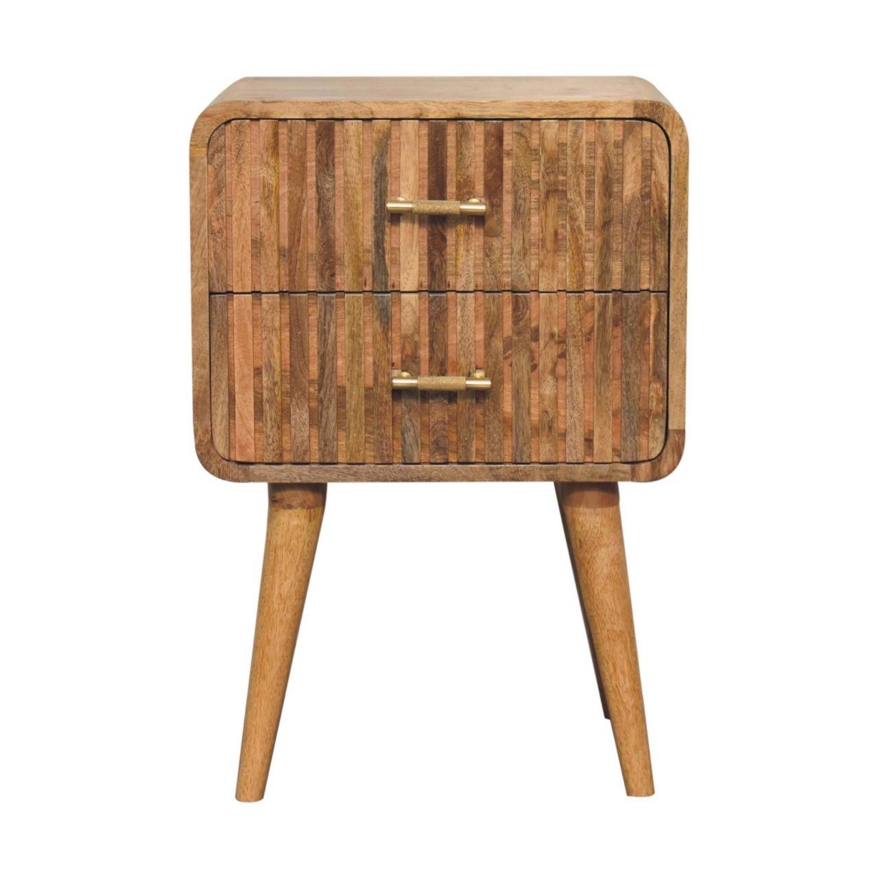 NACHTTISCH T-Bar Riffel, beige - Beige/Messingfarben, Mangoholz/Holz (45/65/35cm) - Artisan Furniture