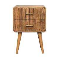 NACHTTISCH T-Bar Riffel, beige - Beige/Messingfarben, Mangoholz/Holz (45/65/35cm) - Artisan Furniture