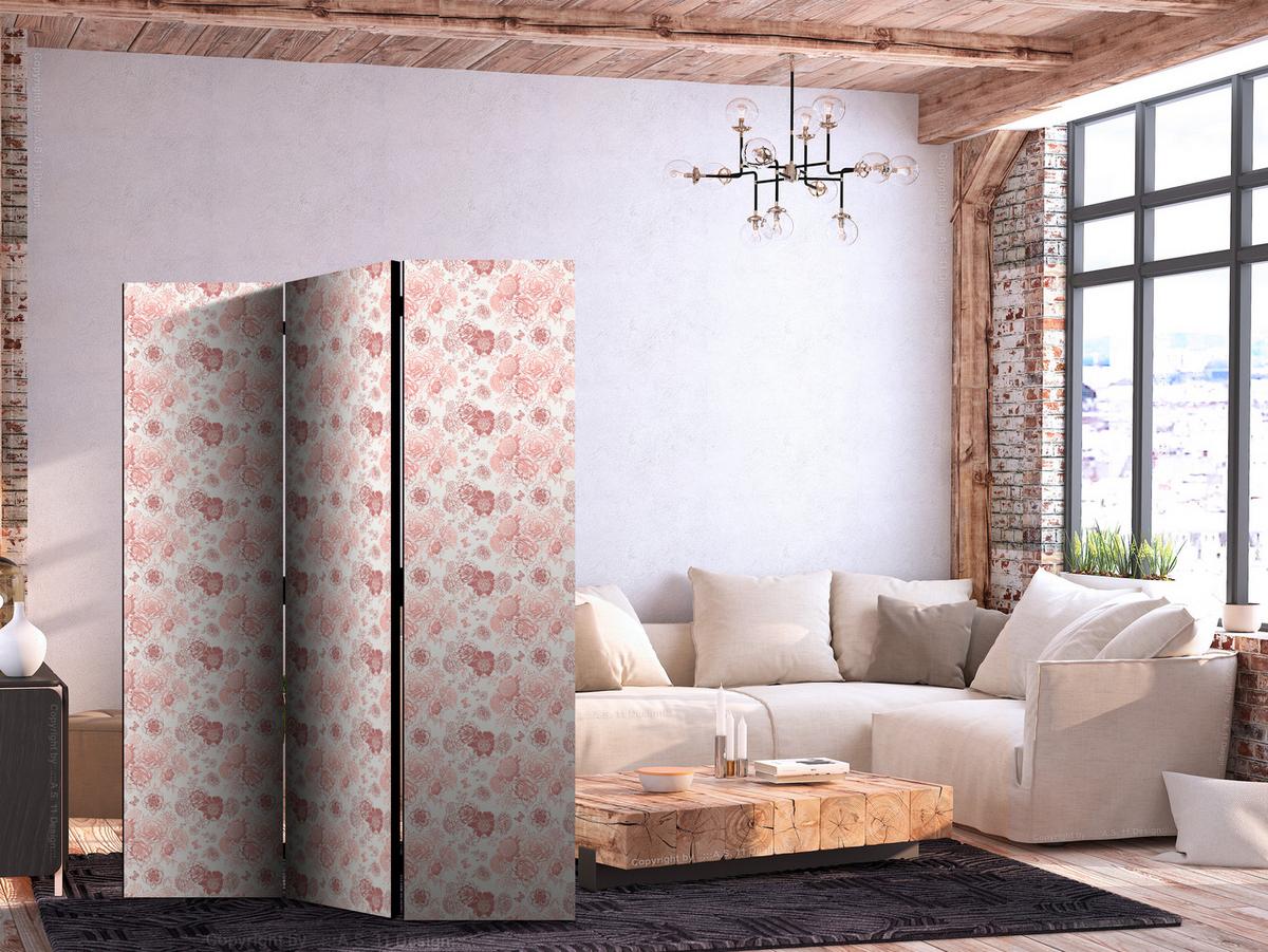 PARAVENT Beidseitig Bedruckter 3-tlg 135x172 cm Rosa Blumen - Rosa, Holz/Textil (135/172/3cm) - Muralo