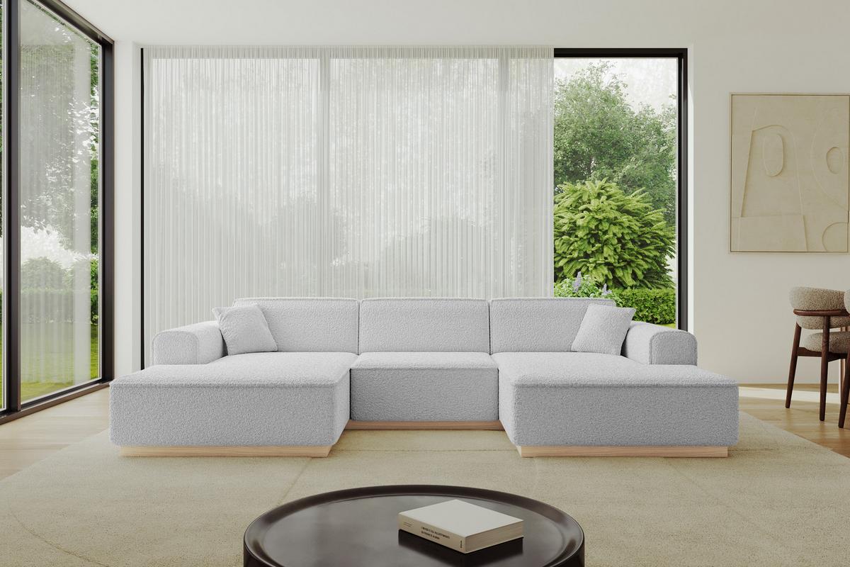 WOHNLANDSCHAFT IREA-U1 - 301x165x80 cm Hellgrau - Hellgrau, Holzwerkstoff/Textil (301/80/165cm) - ALTDECOR