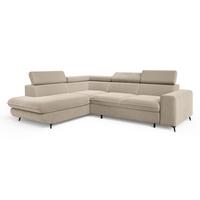 ECKSOFA VELISS Creme Veloursstoff mit Schlaffunktion - Creme, Holz (255/193cm) - MASSENO