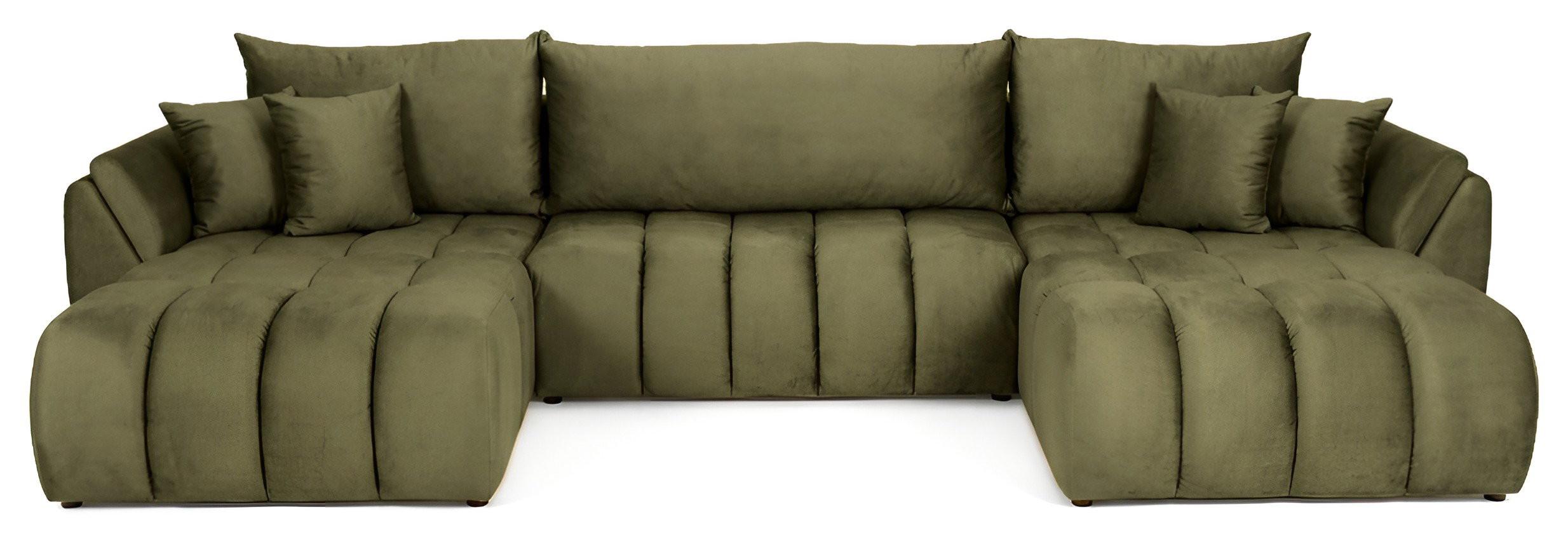 ECKSOFA Iris U mit Schlaffunktion und Bettkasten, U-Form – Olivgrün Samt 382/184/85 cm - Schwarz/Olivgrün, Kunststoff/Textil (382/184cm) - WFL GROUP