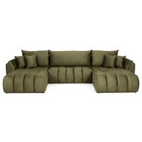 ECKSOFA Iris U mit Schlaffunktion und Bettkasten, U-Form – Olivgrün Samt 382/184/85 cm - Schwarz/Olivgrün, Kunststoff/Textil (382/184cm) - WFL GROUP