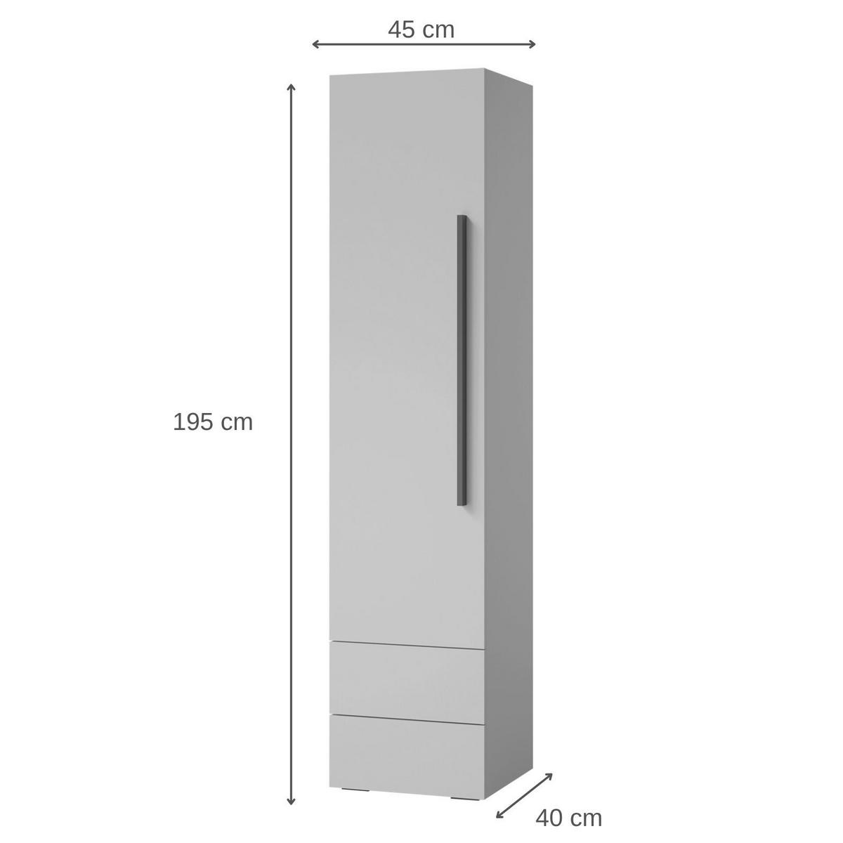 DREHTÜRENSCHRANK Largo mit 1 Tür und 2 Schubladen, Hochschrank 45 cm, für Jugendzimmer, Kaschmir - Kaschmir, Holzwerkstoff (45/195/40cm) - Beautysofa