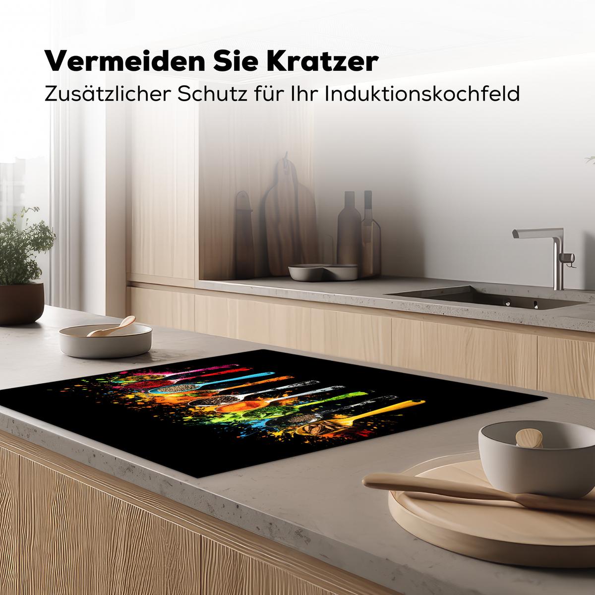 HERDABDECKPLATTE Löffel - Gewürze - Modern - Graffiti - Farbe - Farbenfroh Induktionsmatte 78x78 cm - Multicolor, Kunststoff (78/78/0.2cm) - MuchoWow