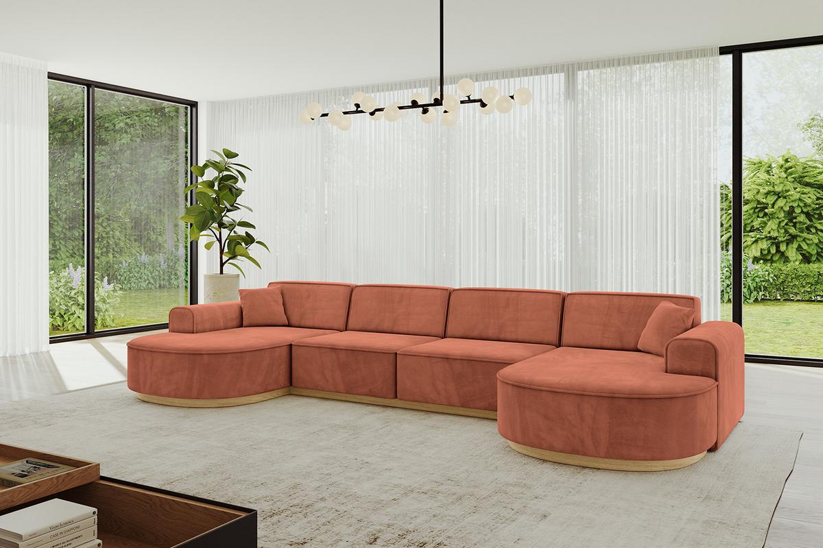 WOHNLANDSCHAFT MARI-U2-v2 - 388x171x83 cm Koralle Velours - Koralle, Holzwerkstoff/Textil (388/83/171cm) - ALTDECOR