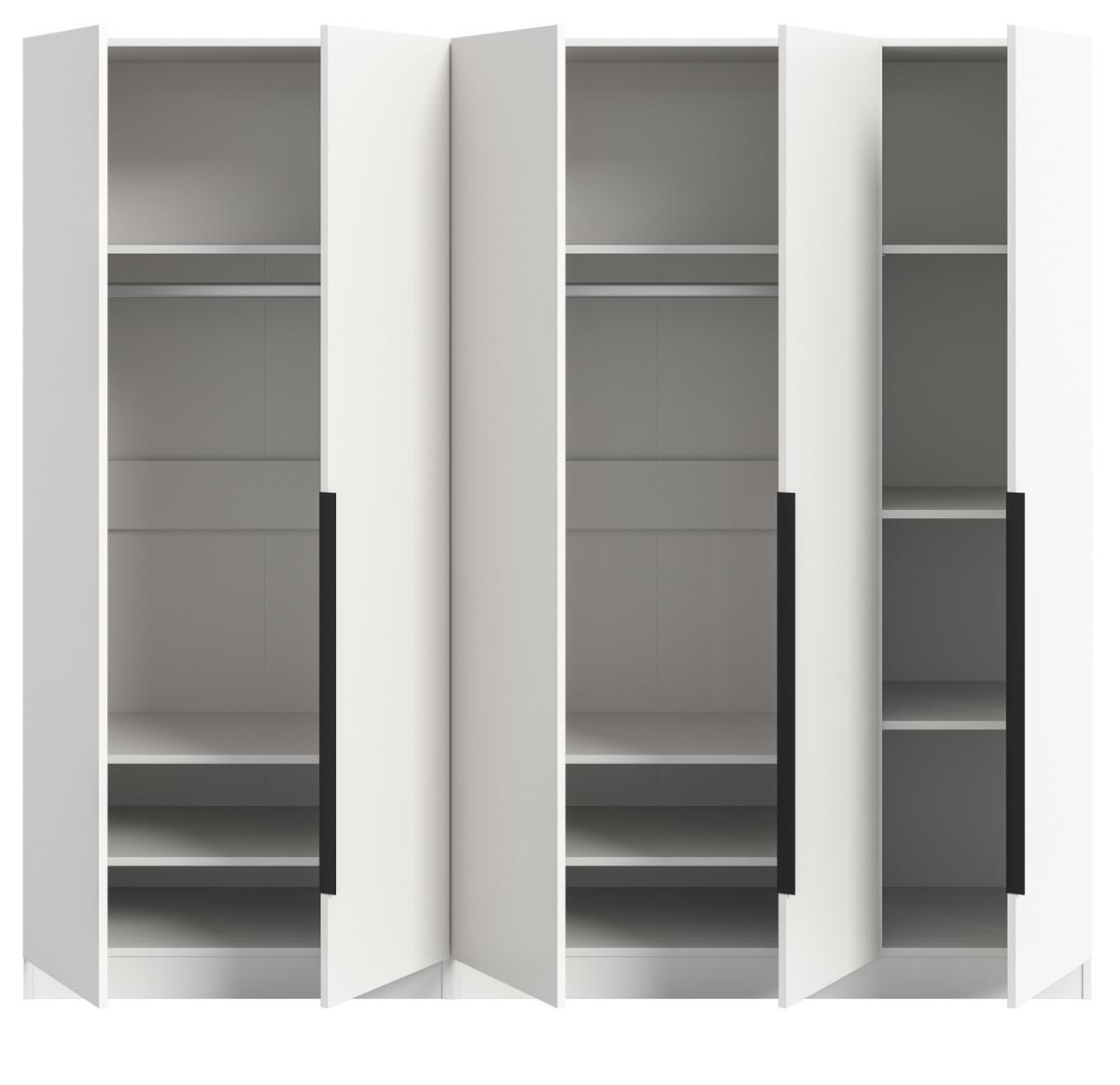 KLEIDERSCHRANK weiß 5-türig 2000 x 181 cm, Drehtürenschrank mit Kleiderstange - Schwarz/Weiß, Holzwerkstoff/Kunststoff (200/181/52cm) - Inn.Furn