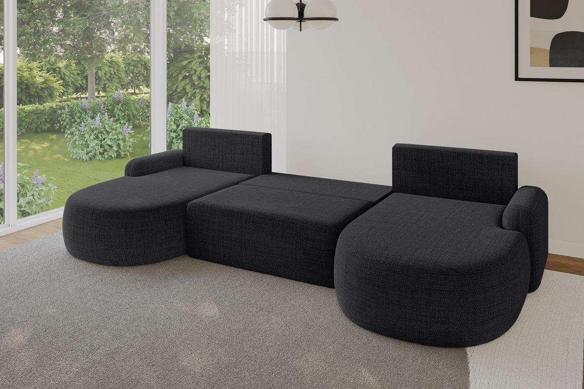 WOHNLANDSCHAFT mit Schlaffunktion und Bettkasten LIRA-U - 335x172x89 Schwarz - Schwarz, Holzwerkstoff/Textil (335/89/172cm) - ALTDECOR