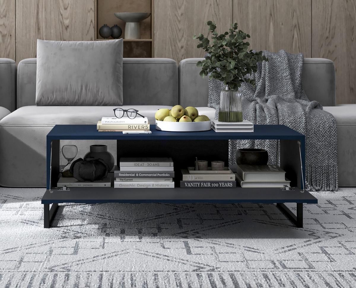 COUCHTISCH Elpis Marineblau matt Glamour 110 cm - Blau/Schwarz, Holzwerkstoff/Metall (54/110/39cm) - Meble Lindner