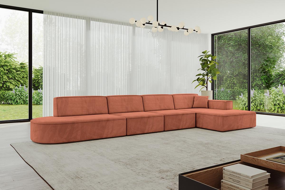 ECKSOFA Ottomane Rechts IREA-L3-v4 - 412x165x77 cm Apricot - Koralle, Holzwerkstoff/Textil (412/165cm) - ALTDECOR