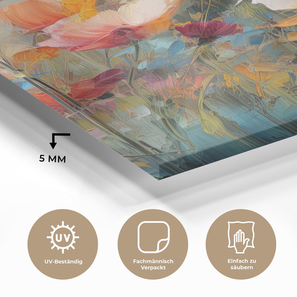 ACRYLGLASBILD Blumen - Aquarell - Kunst - Botanisch - Natur 60x80 cm - Orange, Glas (60/80cm) - MuchoWow