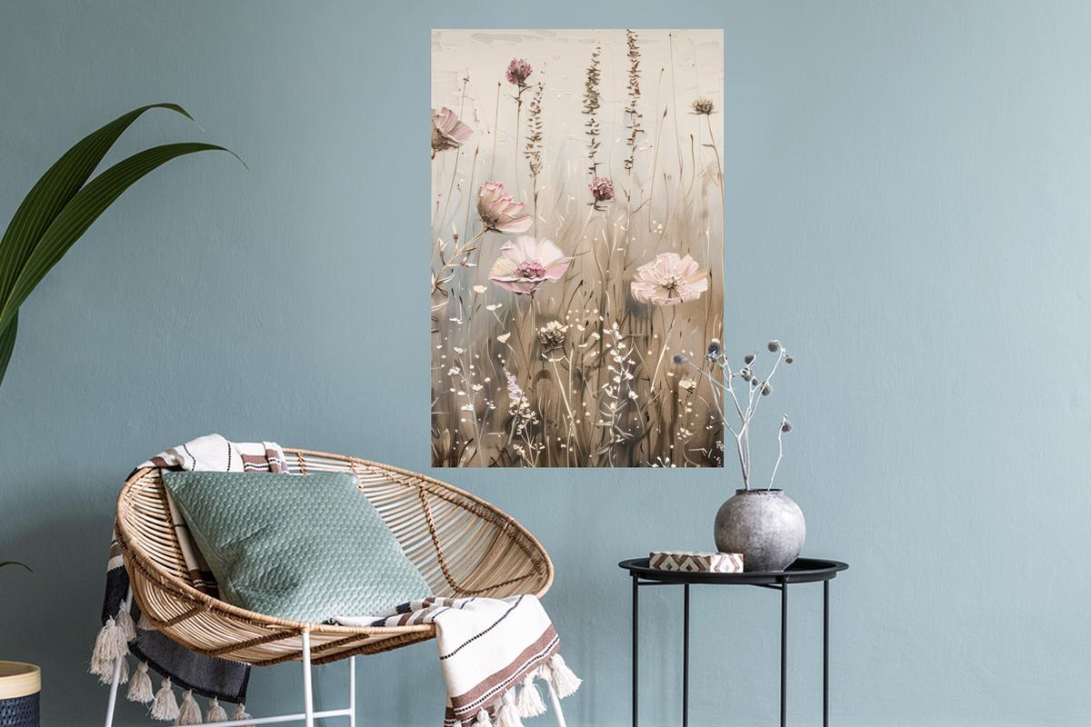 WANDTATTOO Blumen - Rosa - Modern - Beige Wandbild 40x60 cm - Beige, Kunststoff (40/60/0.1cm) - MuchoWow
