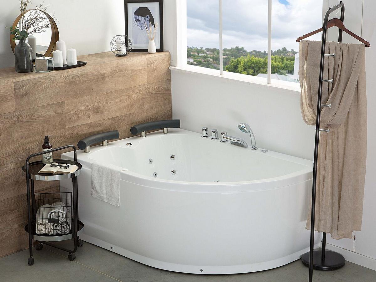 WHIRLPOOL-BADEWANNE mit LED 113x160x63 cm weiß Paradiso - Weiß, Kunststoff (113/63/160cm) - Beliani