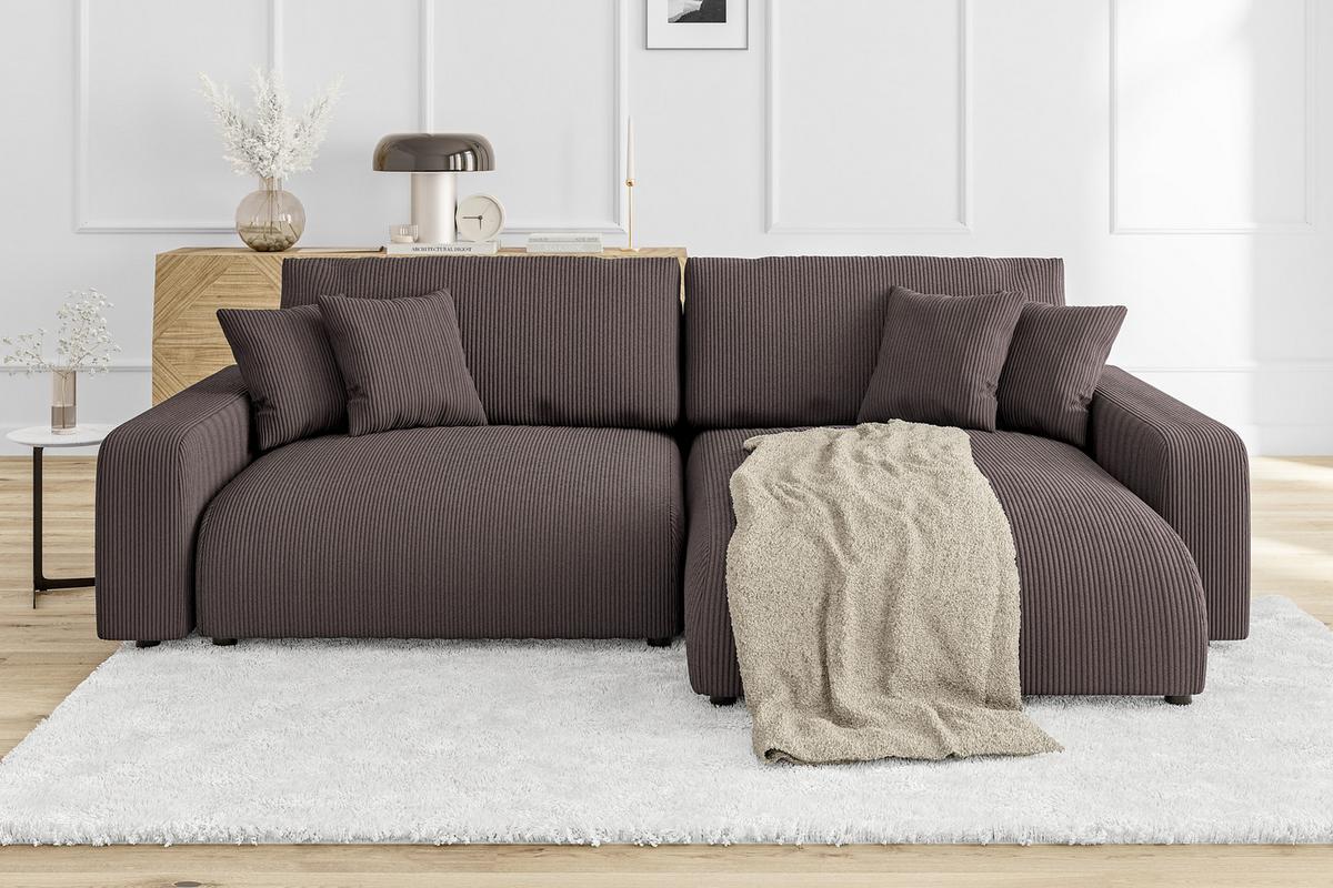 ECKSOFA Emma Dunkelbraun Cord - Ottomane rechts - Dunkelbraun, Textil (234/170cm) - S-Style Möbel