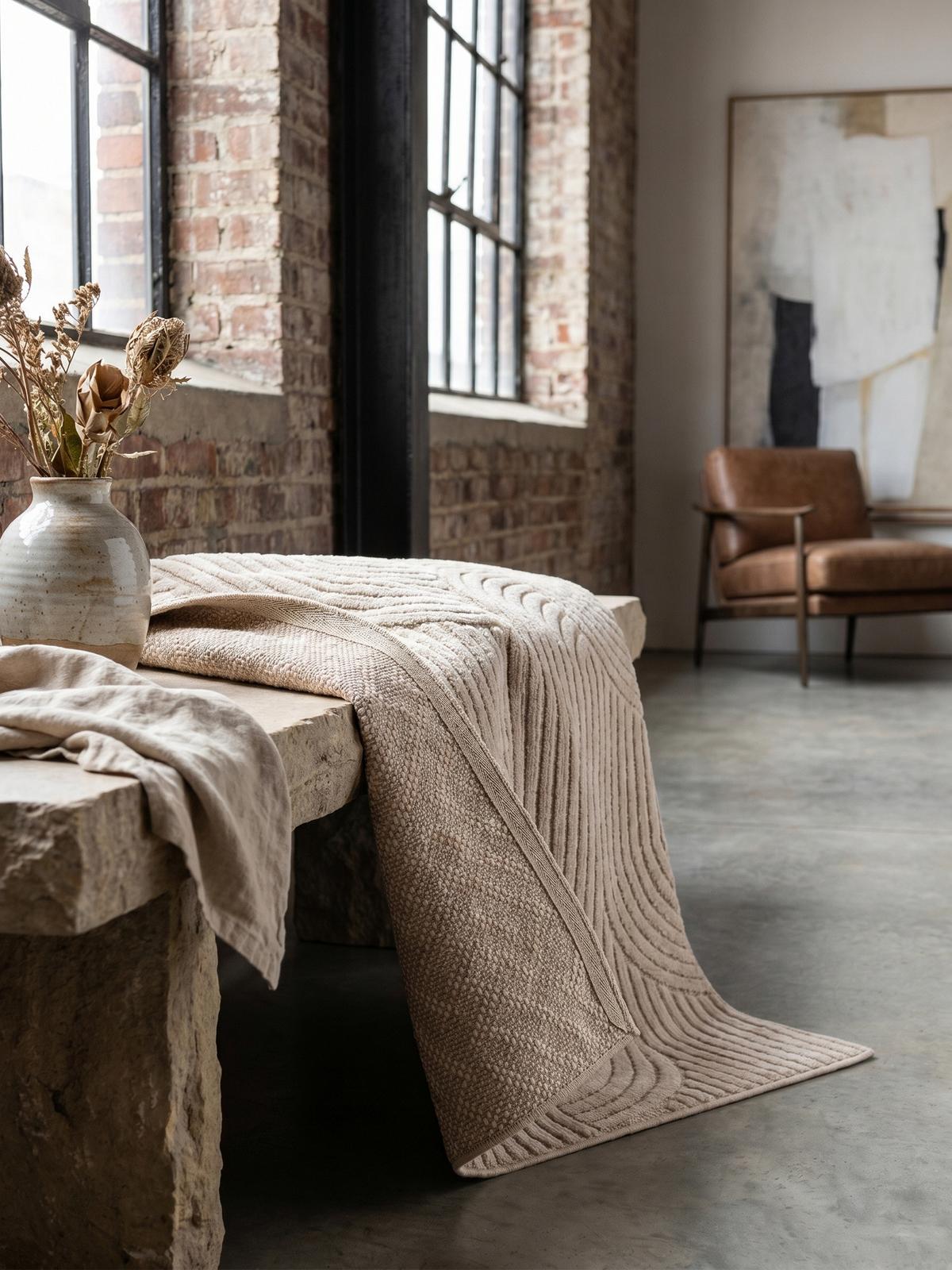TEPPICH Flachgewebe LANGAU in Beige, mit geometrischen Bögen, 60 x 110 cm - Beige, Textil (110/60cm) - KADIMA DESIGN