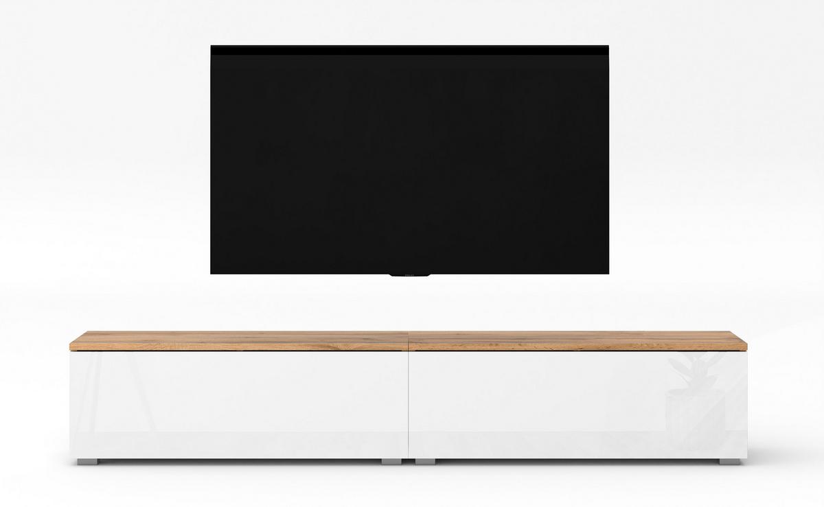 LOWBOARD Loriano 2x100 Wotan, Weiß Hochglanz 200/36,5/32 cm – Hängend und Stehend - Braun/Weiß, Holzwerkstoff/Kunststoff (200/36.5/32cm) - AX Living