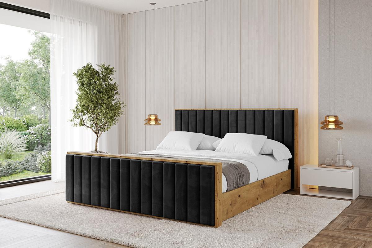 POLSTERBETT mit Bettkasten, Fußteil und Lattenrost, Boxbett mit Matratze H3/H4 - ENZO4-Z 180x200 Schwarz - Schwarz, Holzwerkstoff/Textil (180/200cm) - ALTDECOR