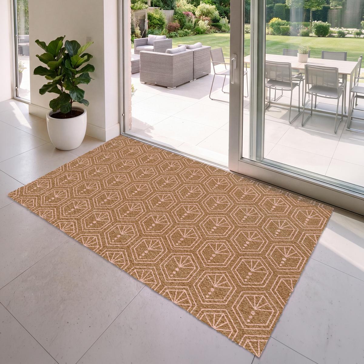 FUSSMATTE Braun - Rosa - Geometrisch - Gemustert Türmatte 180x120 cm - Braun, Kunststoff (180/0.4cm) - MuchoWow