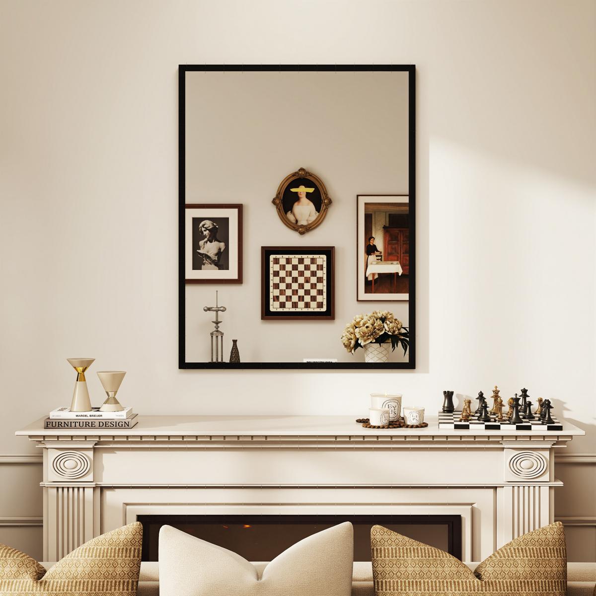 WANDSPIEGEL MDF Glas Schwarz - Schwarz, Holzwerkstoff (2/90/70cm) - HOMCOM