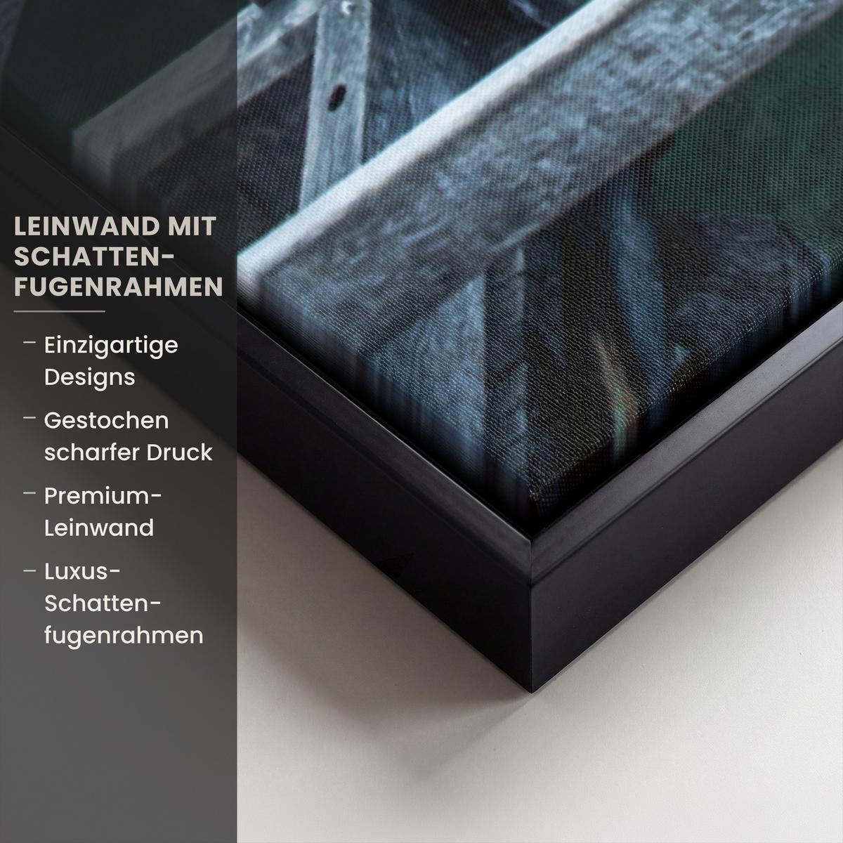 LEINWAND Bilder mit Rahmen - Natur - Berge - Schnee - Wald - Boot - 90x90 - Hellgrün, Textil (90/90cm) - MuchoWow