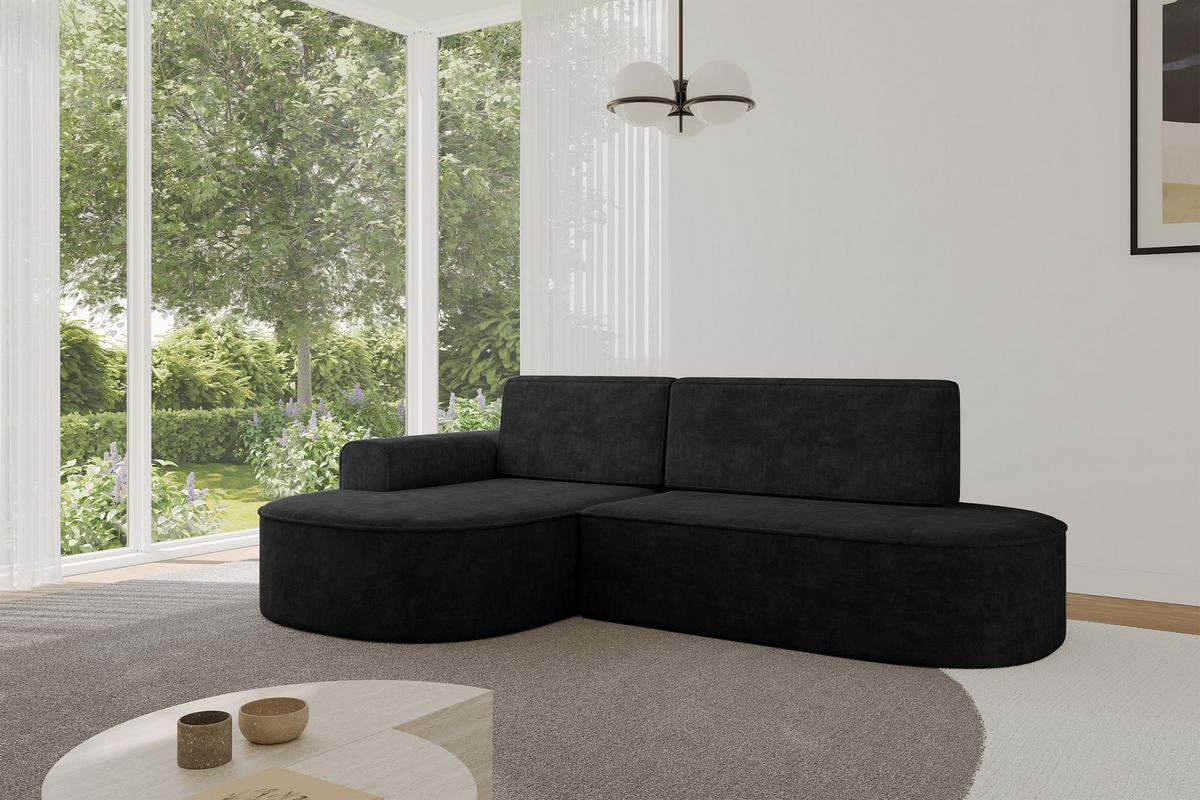 ECKSOFA mit Schlaffunktion und Bettkasten Ottomane Links MARI-L1-S - 283x167x73 cm Schwarz Velours - Schwarz, Holzwerkstoff/Kunststoff (283/167cm) - ALTDECOR
