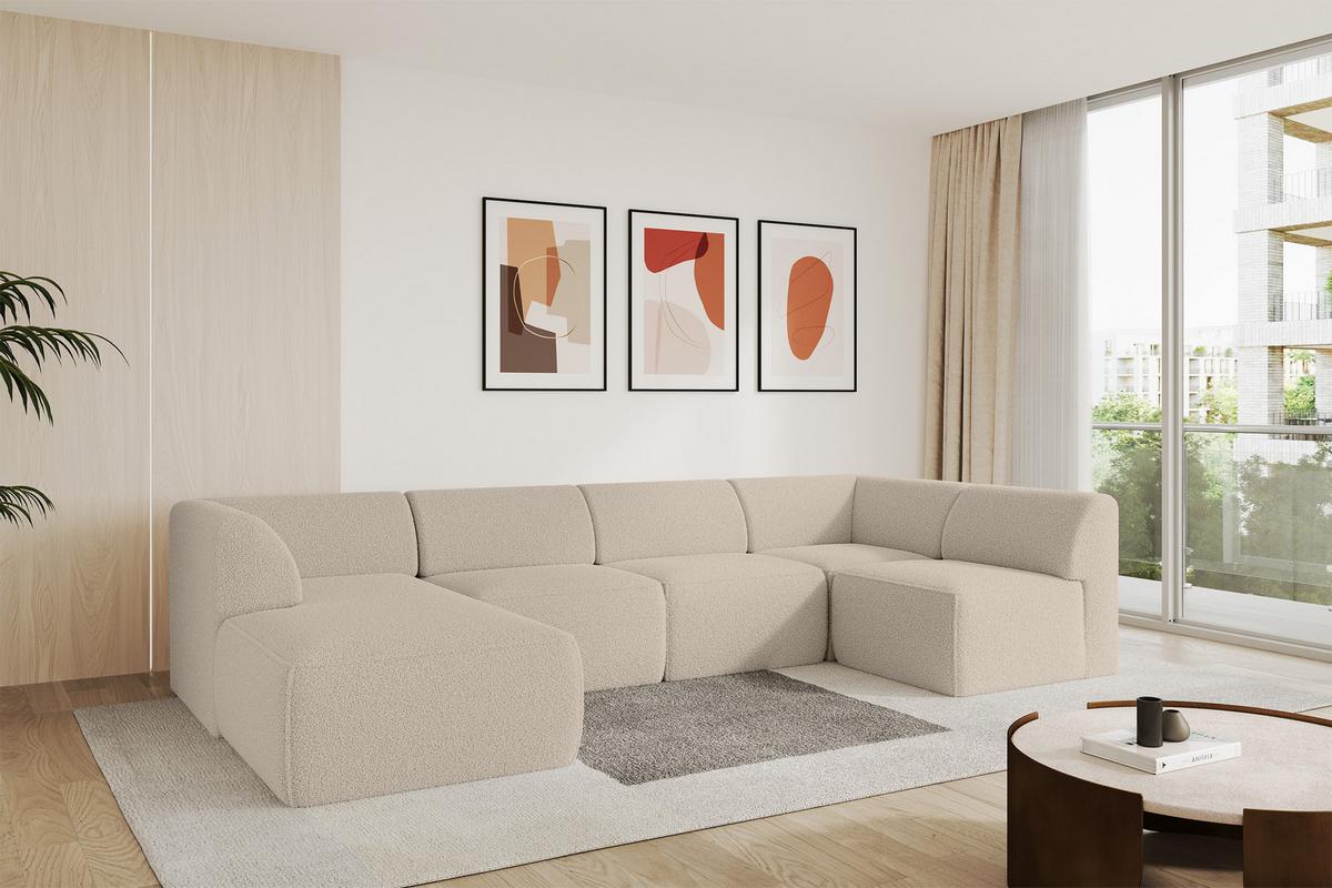 WOHNLANDSCHAFT Ottomane Links MOVO-L 345x180x78 cm Dunkelbegie Bouclé - Cappuccino, Holzwerkstoff/Kunststoff (345/78/180cm) - ALTDECOR