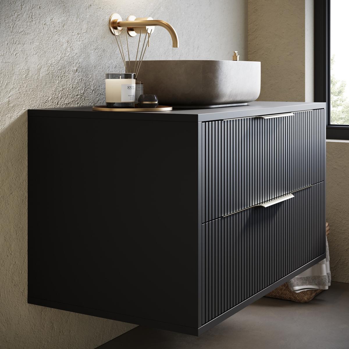 WASCHBECKENUNTERSCHRANK Rimini 2 Schubladen Schwarz Matt - 80 x 46 x 46 cm - Schwarz, Holz (80/46/46cm) - Badplaats