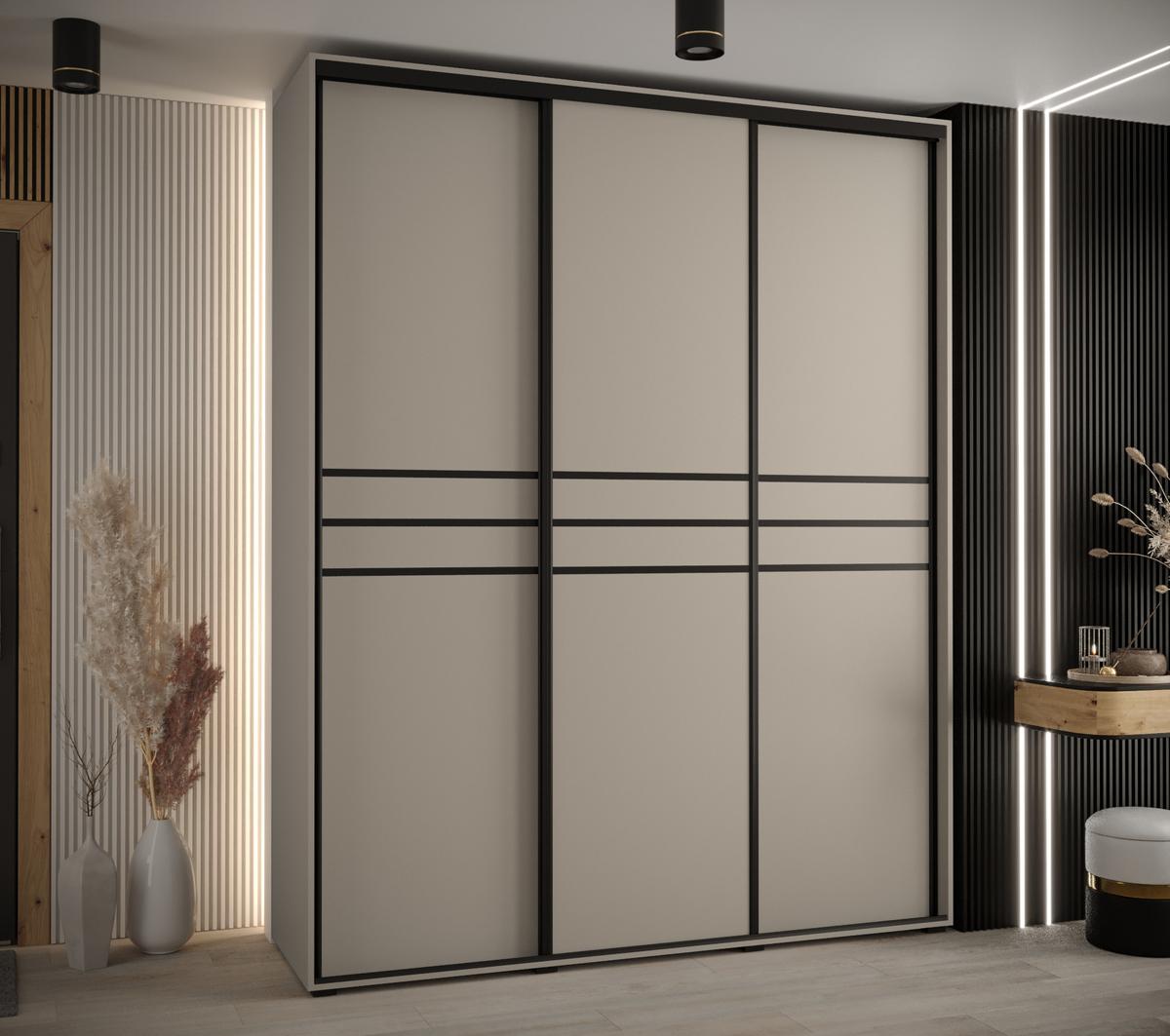 SCHWEBETÜRENSCHRANK 235,2/190/60 3-türig - Kaschmir/Schwarz, Holz/Metall (190/235.2/60cm) - MÖBEL KRYSPOL