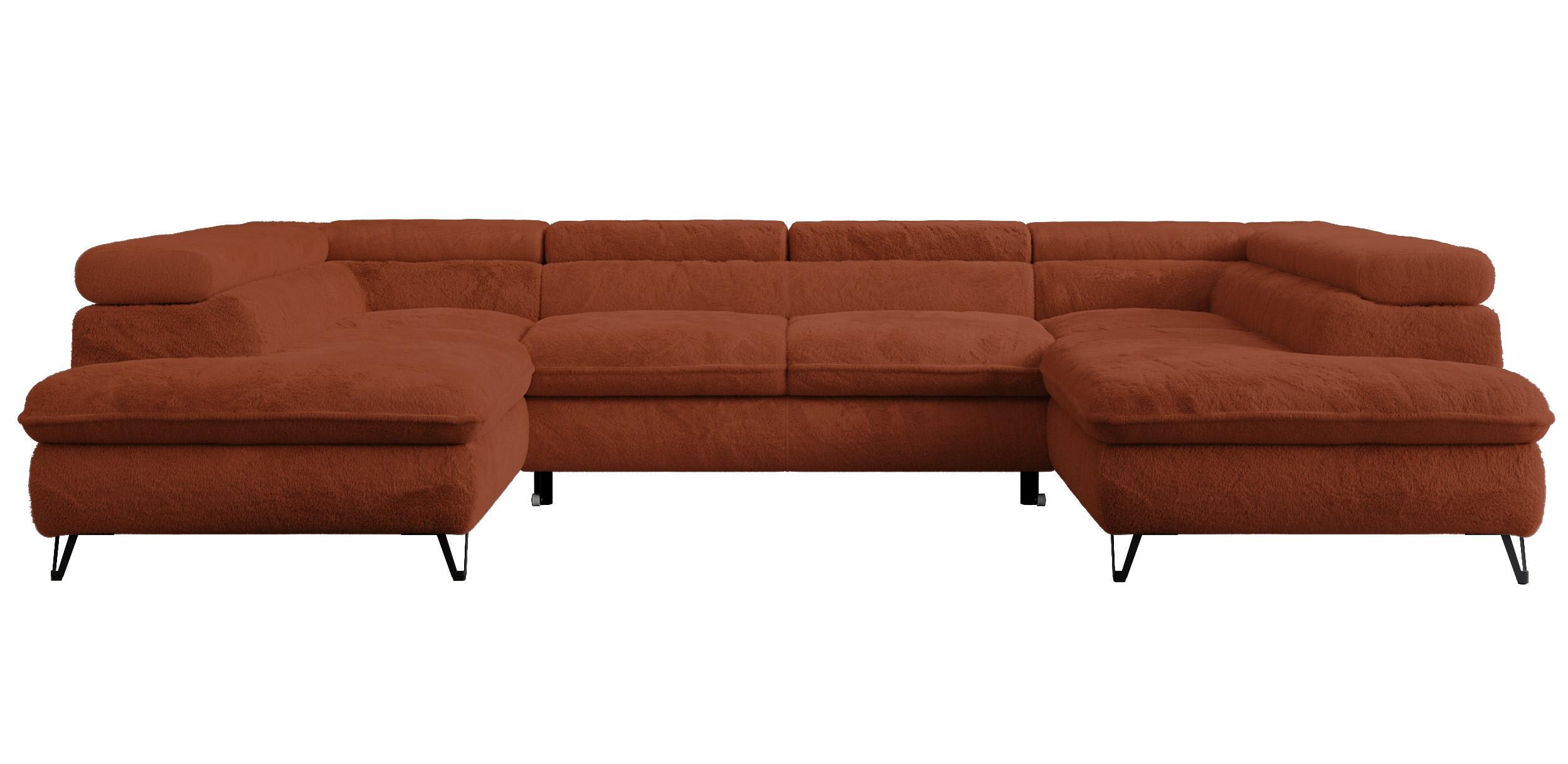 WOHNLANDSCHAFT PEDRO U Plüsch Orange - Schwarz/Orange, Textil/Metall (346/76/208cm) - MKS