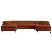 WOHNLANDSCHAFT PEDRO U Plüsch Orange - Schwarz/Orange, Textil/Metall (346/76/208cm) - MKS