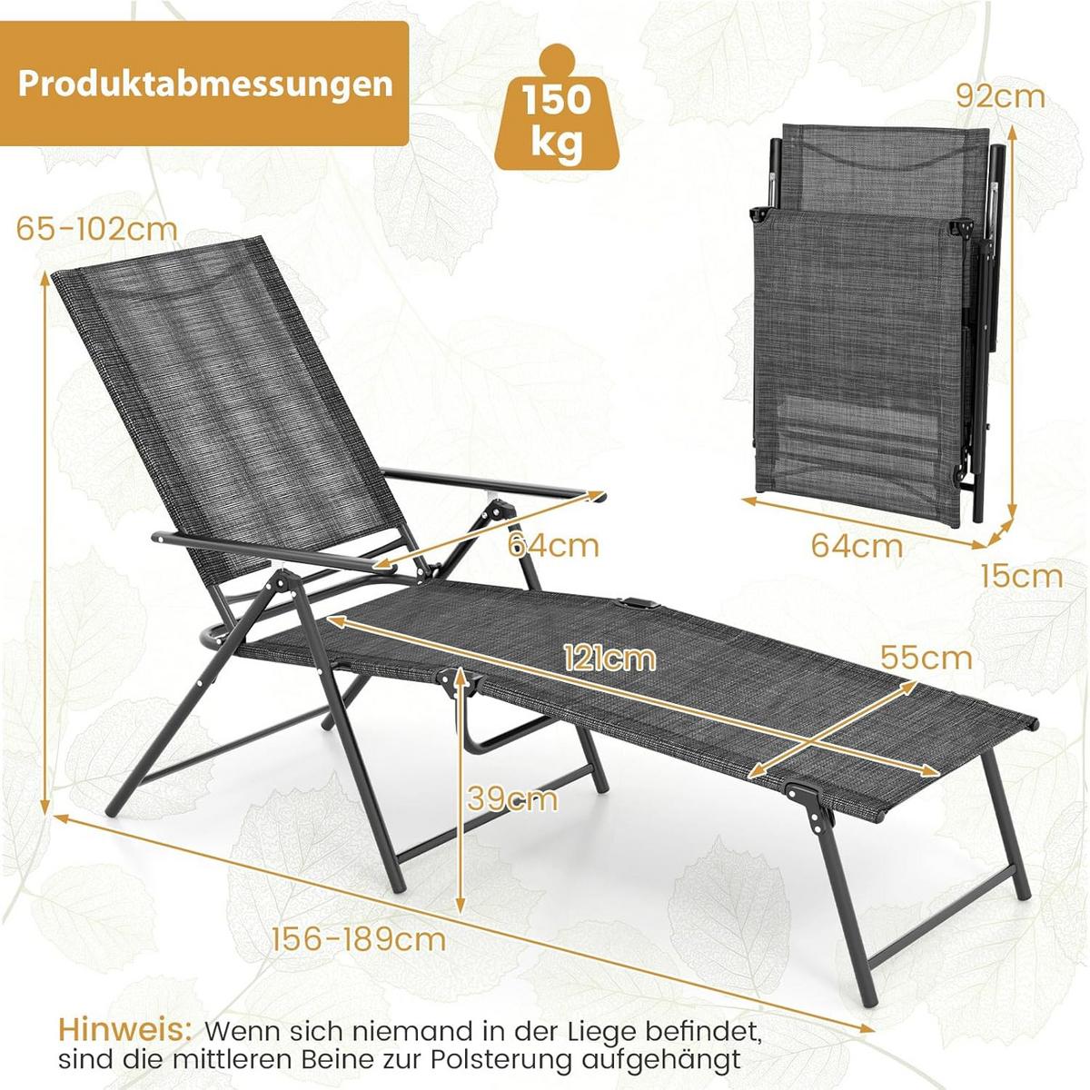 SONNENLIEGEN 2er-Set Grau - Grau, Metall (189/102/64cm) - COSTWAY